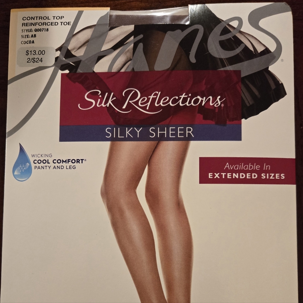 Hanes pantyhose, size AB, color cocoa, control top, reinforced toe